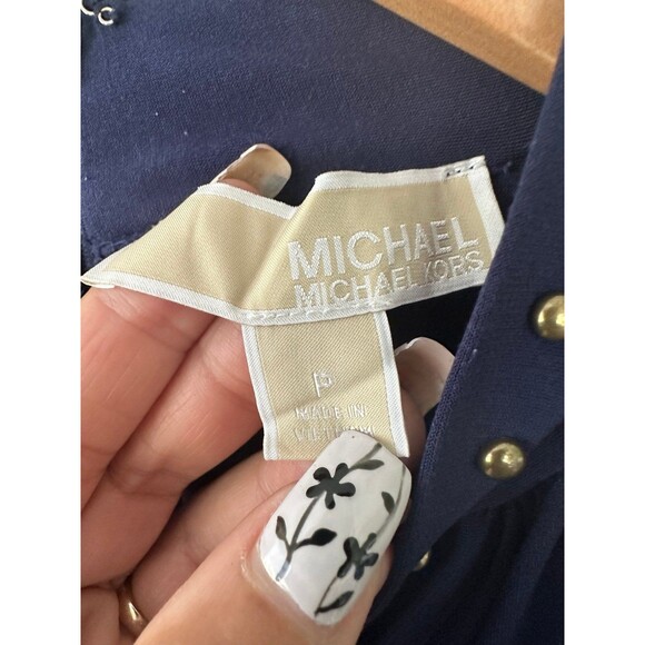 Michael Kors Navy Embellished Studded Trim Front Tie Neck Classy Jumpsuit XS 2 - Picture 8 of 10